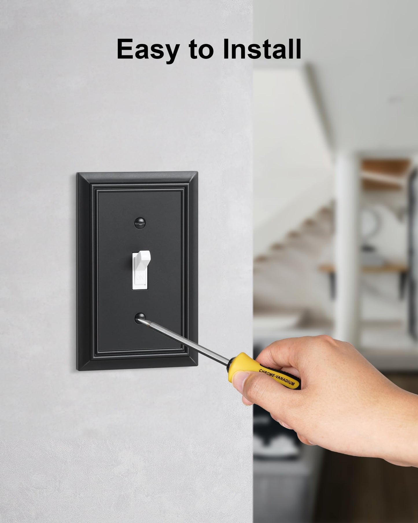 2-Pack Single Toggle Light Switch Cover Plate, Durable Natural Bamboo Fiber Decorative Switch Plate Covers, Matte Black 1 Gang Wall Plate, Corrosion Resistant