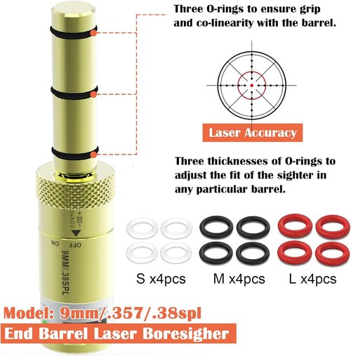 Bayattoo Laser Boresighter - 9mm to .40 S&W Caliber - Easy To Use End Barrel Sight with Switch