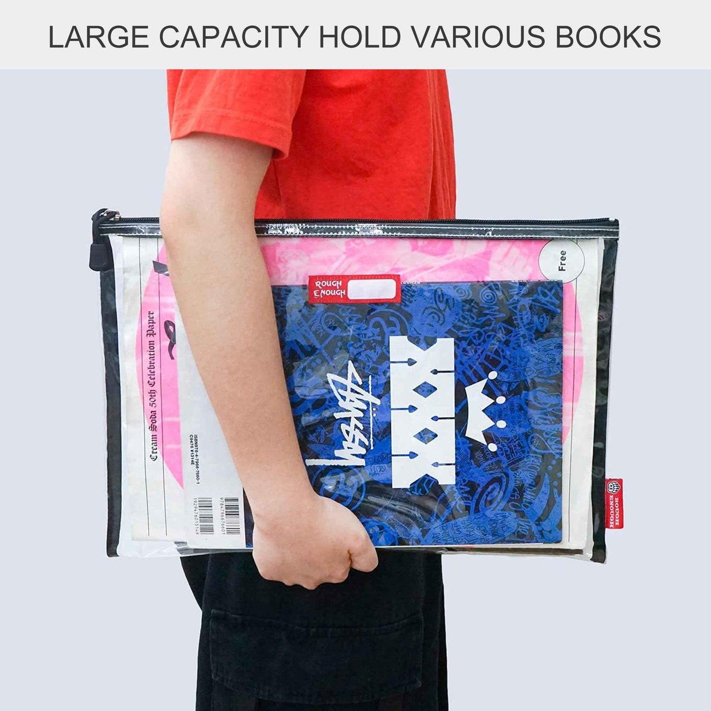 Rough Enough Plastic File Folder Clear Document Holder Bag Zipper Pouches Bags for Organizing A4 Paper Letter Office Teacher Art Supplies Storage