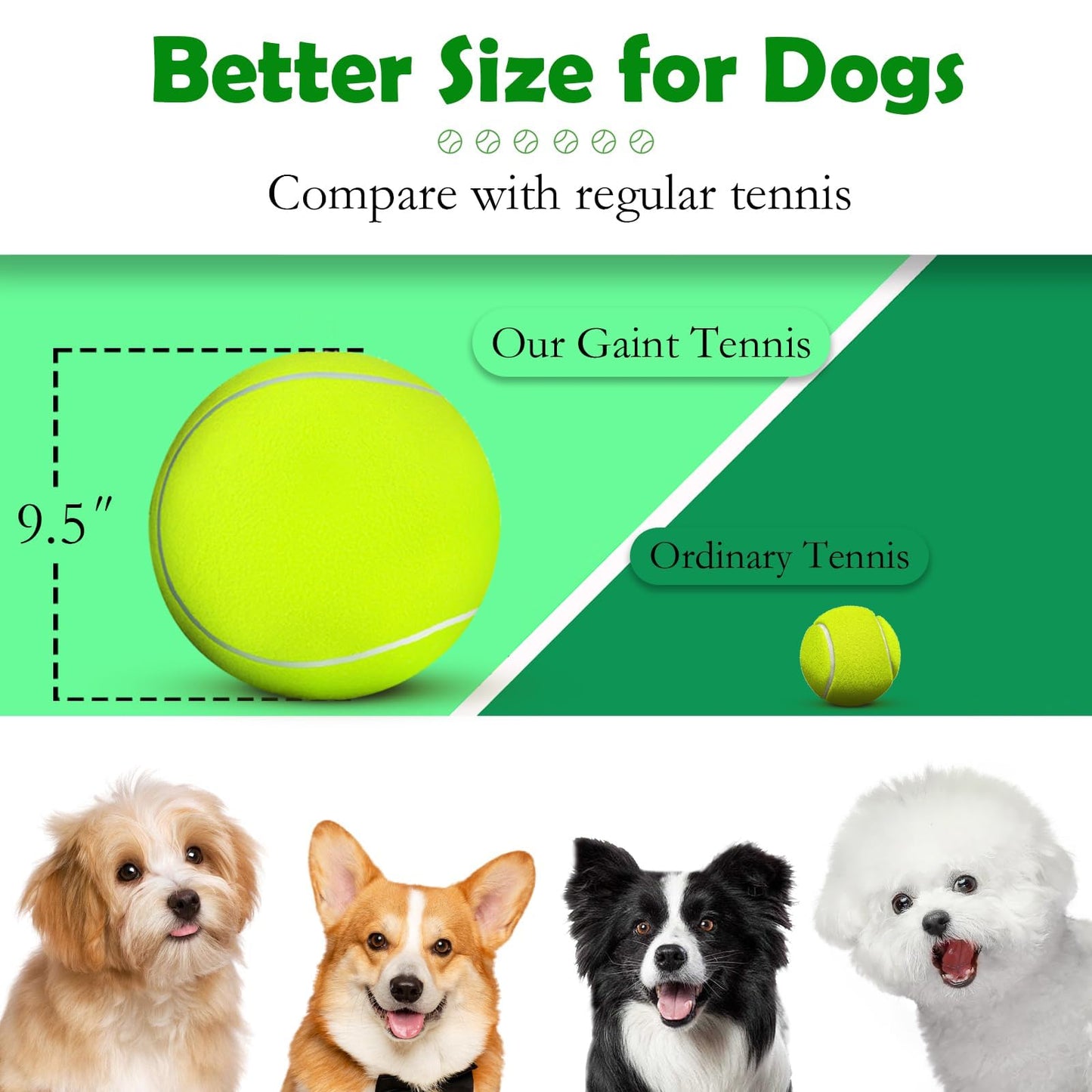 atbuym 4 Pack 9.5" Oversize Giant Tennis Ball Dog Tennis Balls Large Pet Chew Toy for Outdoor/Indoor Sports Dog Ball Gift with Needle