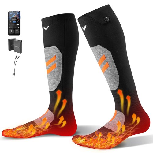 VEVOR Heated Socks, 5000mAh Battery Powered Rechargeable Heating Socks with 4 Heating Levels, Electric Heated Sock with APP Control for Men Women, Foot Warmer for Hunting Riding Camping Hiking