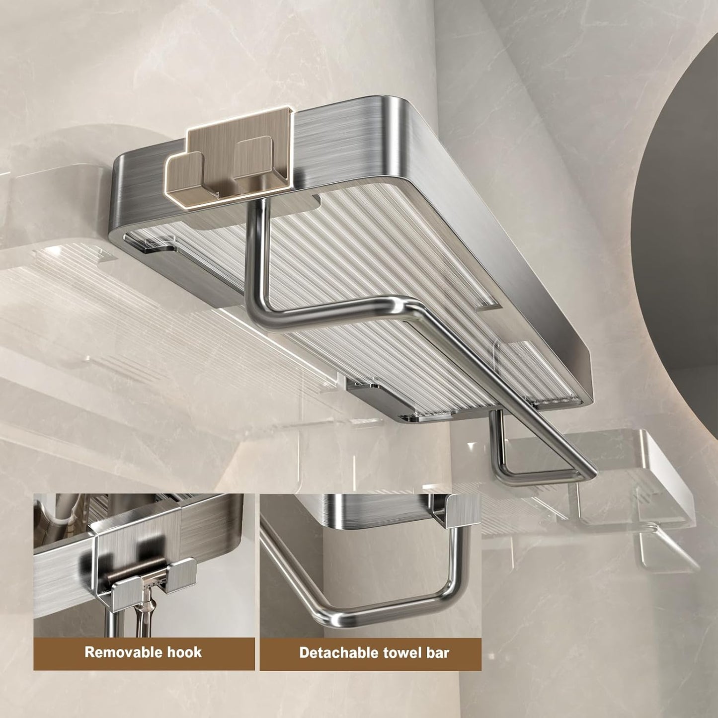 Wall Mounted Glass Bathroom Shelves - 2-Tier Floating Organizer in Black