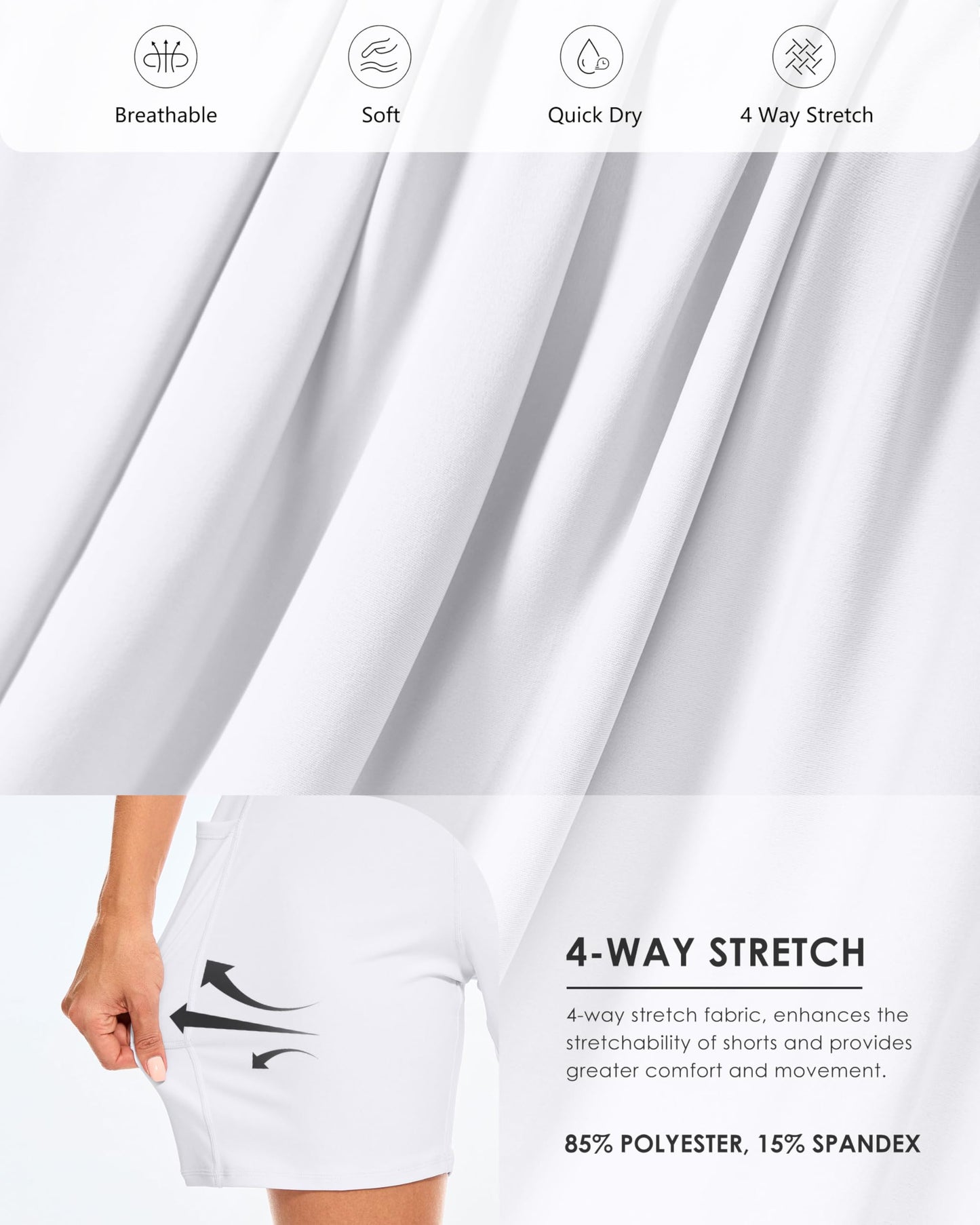 Blouty Women's 7" Bermuda Shorts with Pockets High Waisted Stretch Athletic Long Shorts for Women Workout Casual (White, Large)