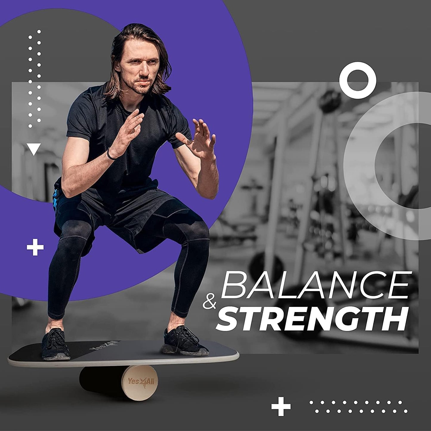 Yes4All Balance Board - Surf Trainer for Core Strength & Balance Control | Adjustable Stoppers