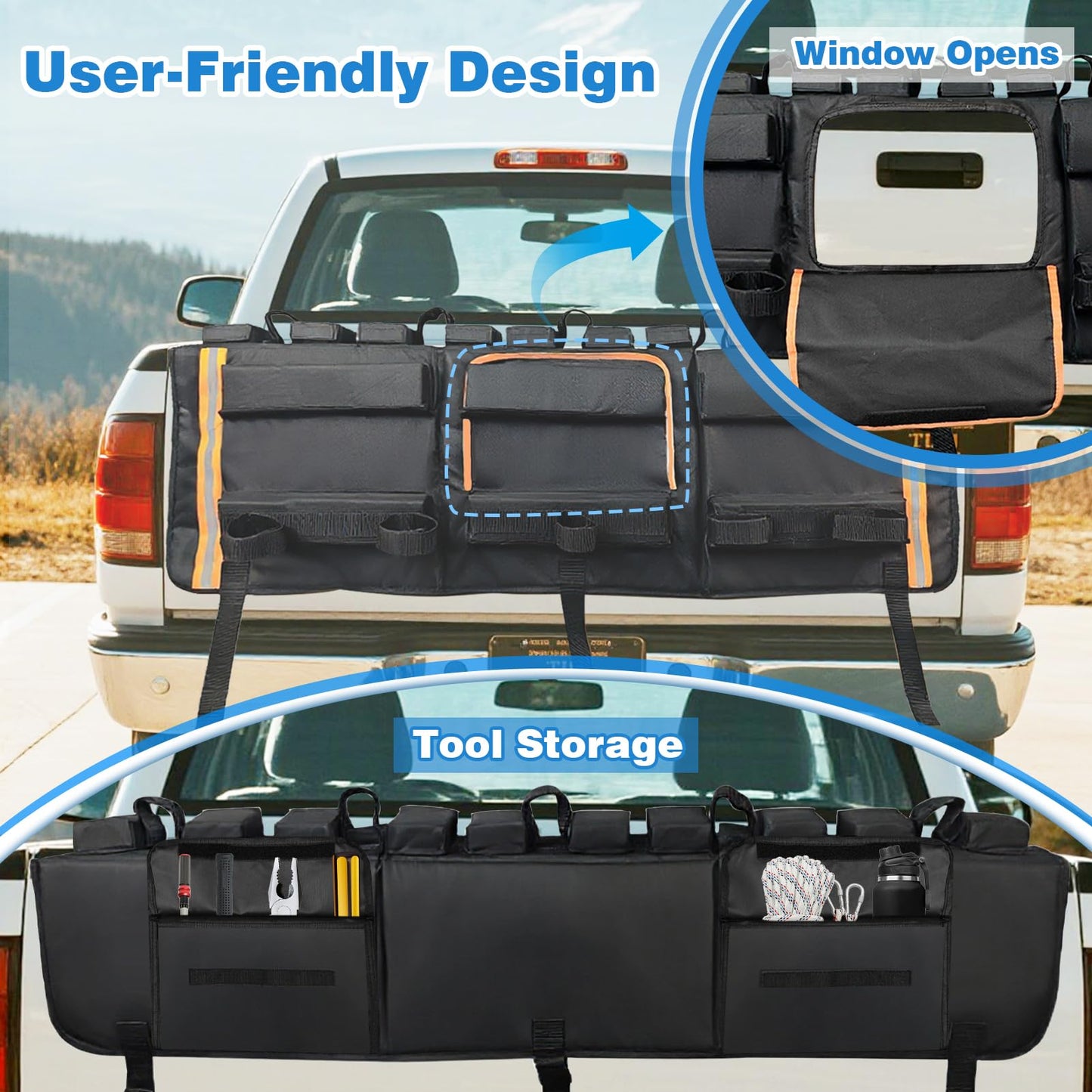 52" Truck Bike Tailgate Pad for 5 Bikes Bed Rack Holder, Universal Outdoors Thickened Tailgate Cover with Tool Pockets Scratch Shield and Locking