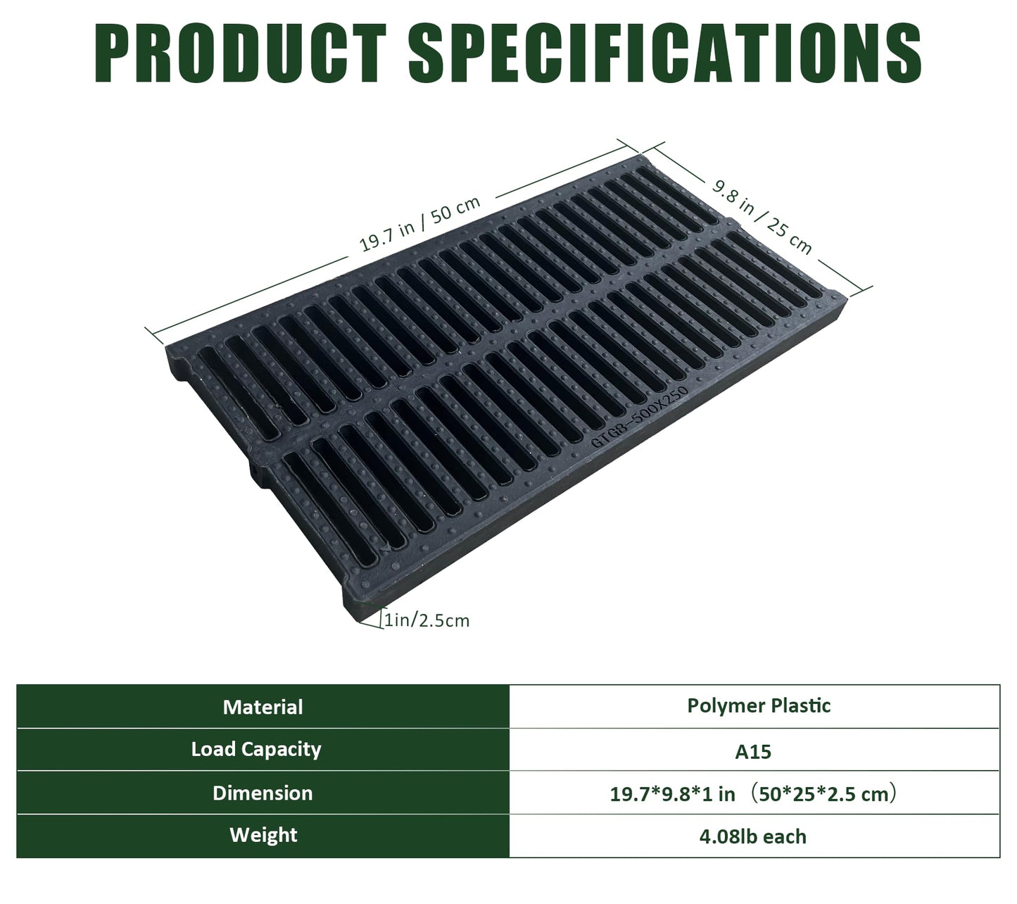 Natotela 6 Pack Polymer Plastic Channel Drain Grate-19.7x9.8x1 in Durable Trench Cover,Total Length 118 in Polymer Drain Strainer,Outdoor Drain Grates for Yard Fence Sidewalk Farm Houseside