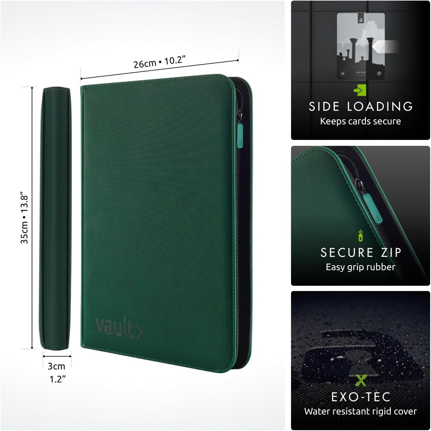 Vault X 9 Pocket Trading Card Zip Binder - Premium Exo-Tec Material, Holds 360 Cards, Green
