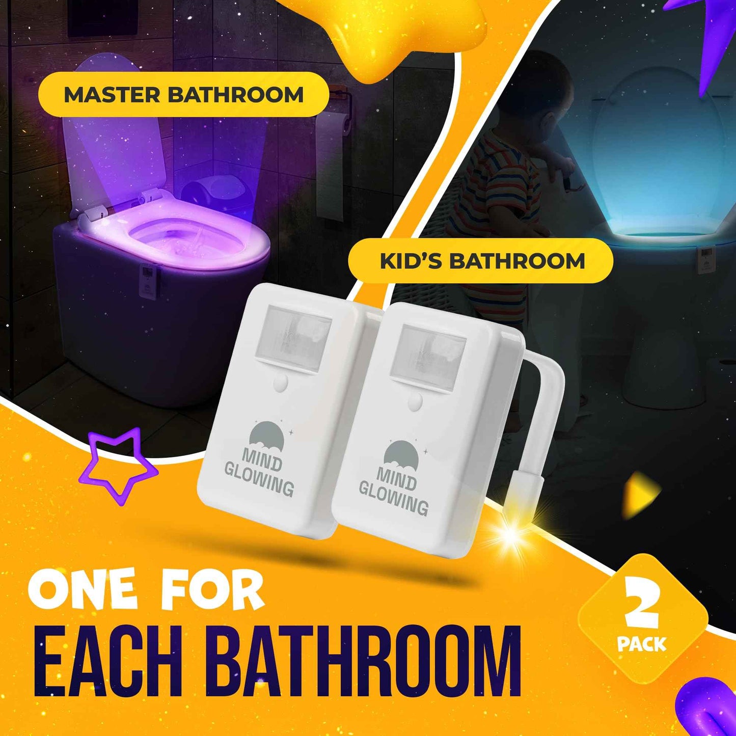 Mind-Glowing Toilet Bowl Night Light with Motion Sensor, Color Changing LED and Dimmer - Funny Christmas Gag Gift for Men, Women, Dad, Mom - 2025 Stocking Stuffers for Him, Her (2 Pack)