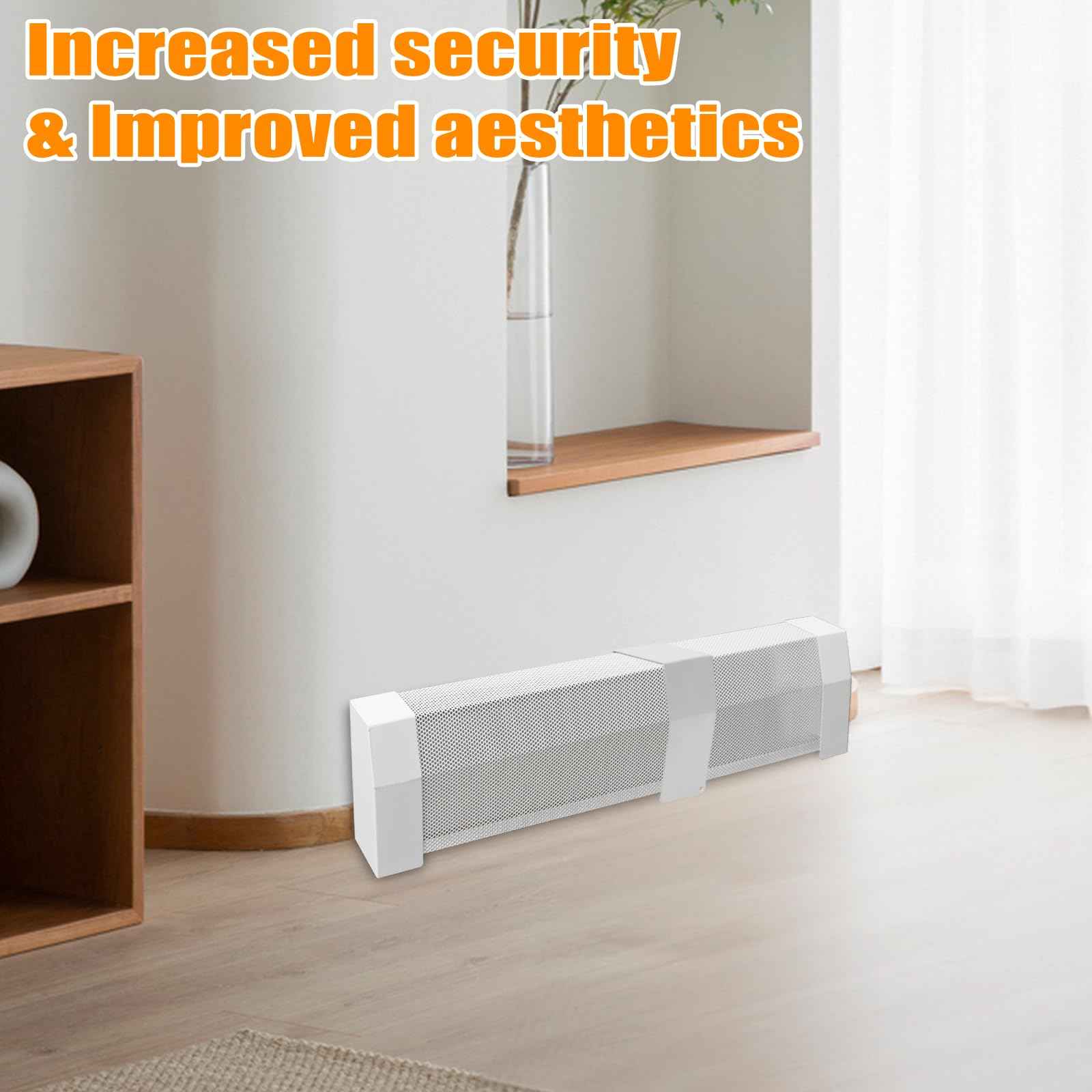 Gekufa 5 FT Baseboard Heater Cover with Left and Right Endcaps, Galvanized Steel Easy Slip-On Heater Covers for Hydronic [Water] Systems, Baseboard Cover Suitable for Home DIY (White)