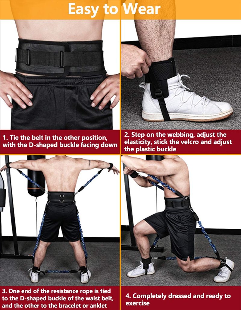 SFEEXUN Boxing Resistance Bands Set for Speed and Agility, Workout Band Ankle Exercise Bands Legs Ankle Straps for Resistance Training Enhance Explosive Power (Black-200lbs)
