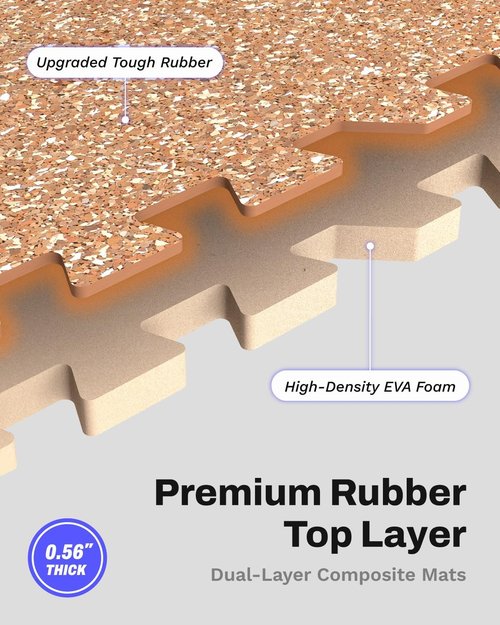 AIRHOP Exercise Equipment Mats - 0.56in Thick Interlocking Rubber Tiles | 24 Sq Ft Home Gym Flooring, Heavy-Duty EVA Foam, 24 x 24in