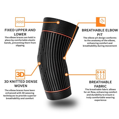 Vlela Elbow Compression Sleeve, Elbow Brace For Tendonitis and Tennis Elbow,Golfers, Arthritis, Bursitis,Pain Relief,Weightlifting, Fit for Men & Women (Orange, Large)