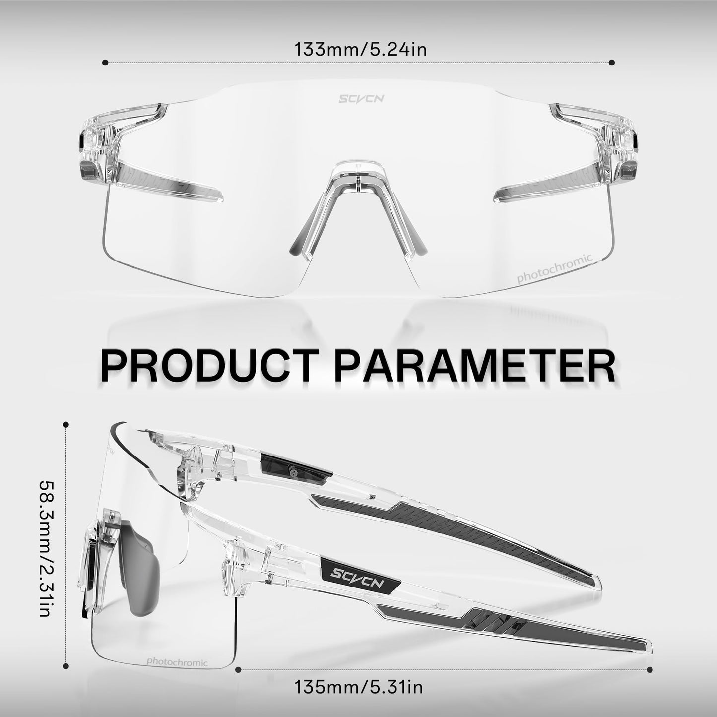 SCVCN Photochromic Cycling Glasses Sports Sunglasses Men Women Clear Bicycle MTB UV400 Protection TR90 Frame Running Mountain Bike Baseball Biking Goggles Riding BMX Golf Driving 18 Transparent