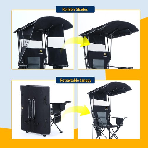Nice C Chair with Canopy, Heated Camping Chair with Battery, Outdoor Sports Chairs with Shade, Heated Folding Umbrella Lawn Chairs, with Removable Footrest (1-Pack)