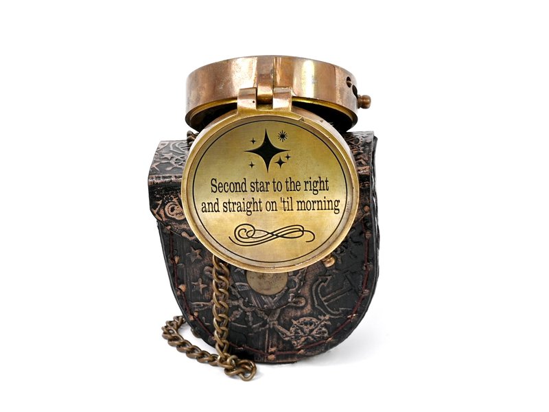 The New Antique Store - Engraved Compass, Customized Brass Compass for Anniversary, Birthday, Graduation Day, Confirmation, Valentine, Parting, Sailor Gift (Peter Pan)