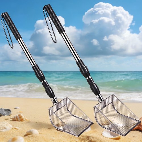 Upgraded 2Pcs Shark Tooth Sifter,Beach Sand Shovel Set,Effortless Angled Design Sand Scoop Shell Scooper for Easy Digging,Reinforced Head,Telescoping Handle for Kids Adults