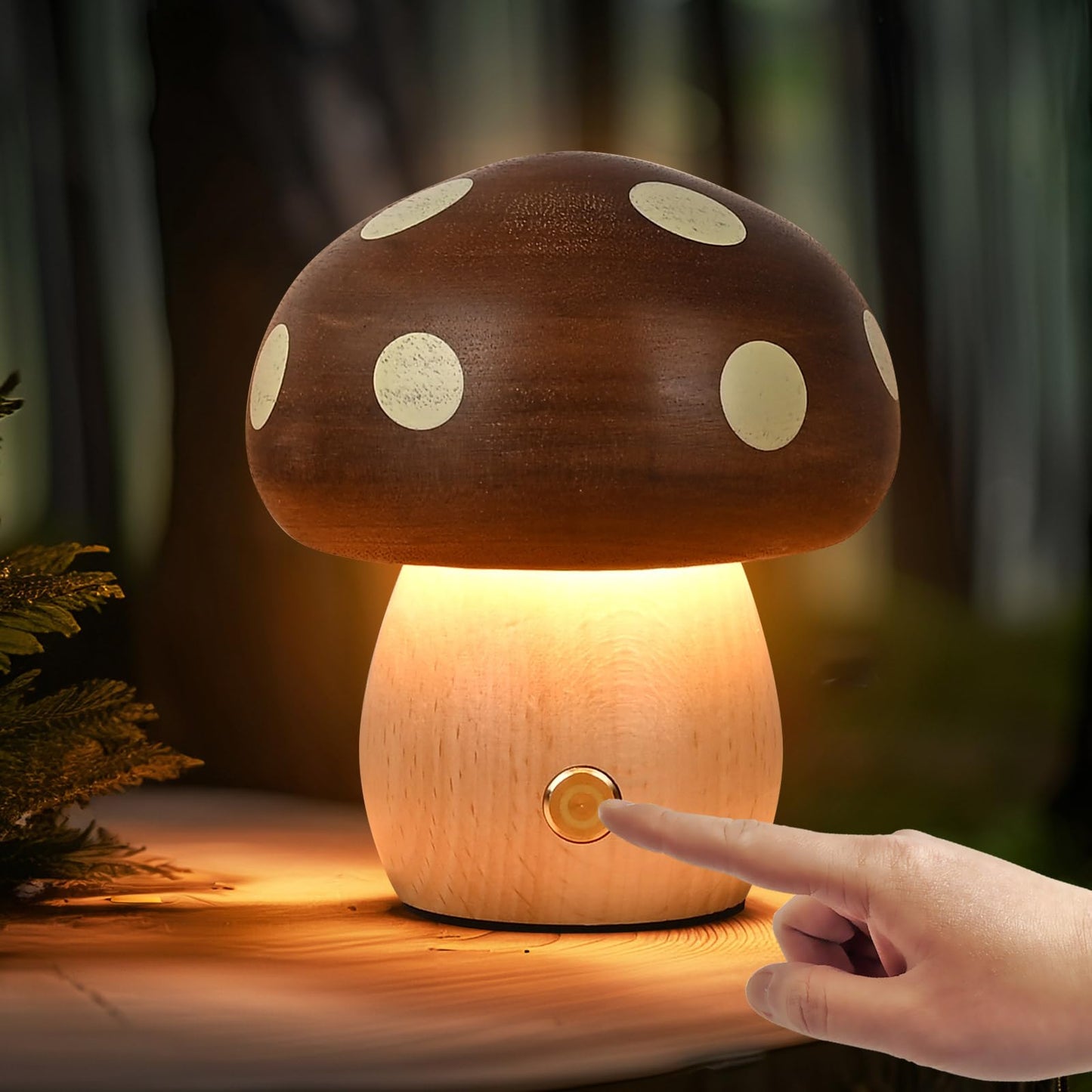Moroommt Wood Mushroom Lamp, Rechargeable Small Bedside Lamp, Touch Mushroom Night Light Small lamp for nightstand, Portable Battery Operated Lights for Bedroom Kids Birthday Gifts