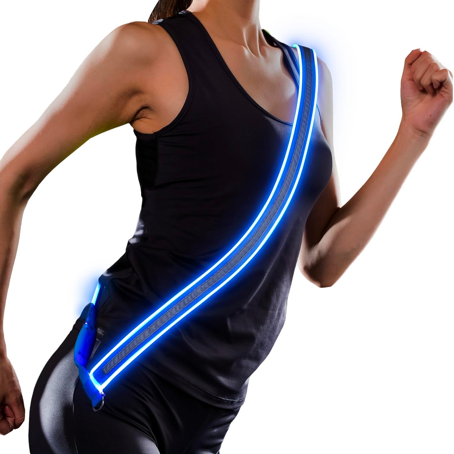 LED Reflective Running Sash for Men & Women – Rechargeable Flashing Safety Light for Night Jogging, Cycling, Hiking, Walking – High Visibility Reflective Gear (Blue)