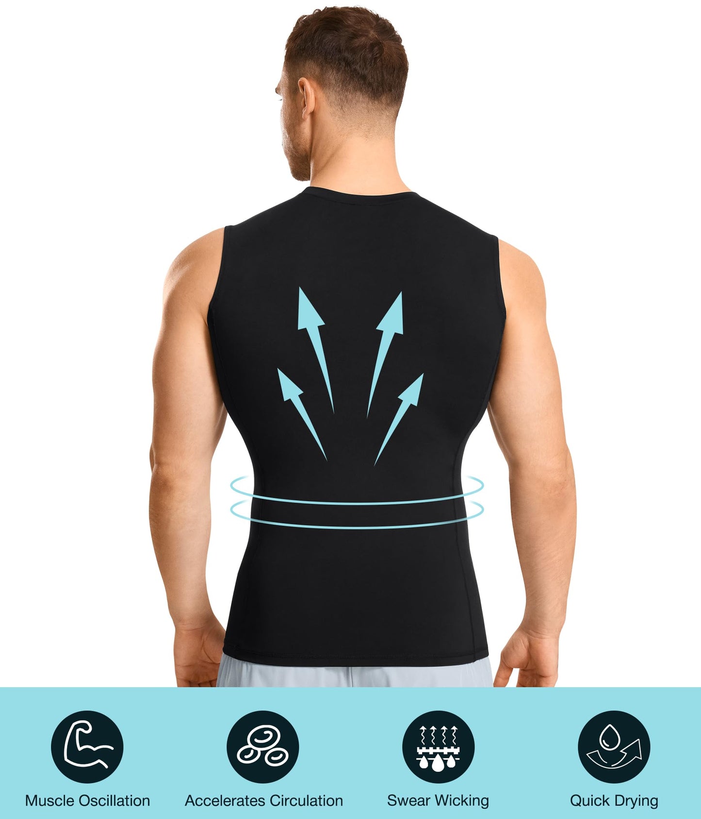 Eleady 2 Packs Compression Shirt Men Workout Shirts Athletic Base Layer Sleeveless Tank Top Slimming Undershirt - Large, Black+White