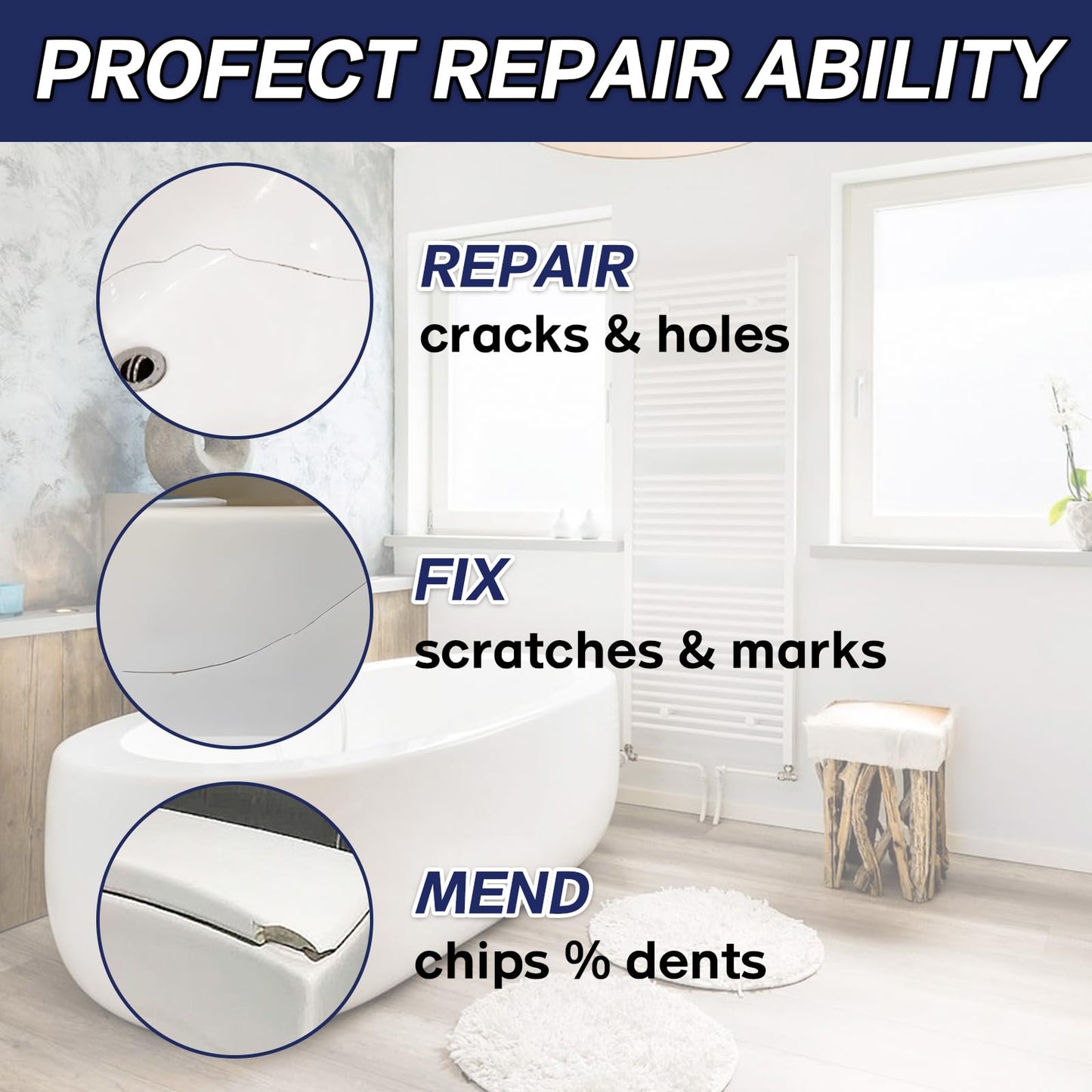 Yeardera Tub Repair Kit, Shower Repair Kit, Super Strong and Waterproof Fiberglass Tub Repair Kit, Sink Repaik Kit for Tub, Tile, Sink, Ceramic, Scratches, Cracks, Chips, Holes on Porcelain and More