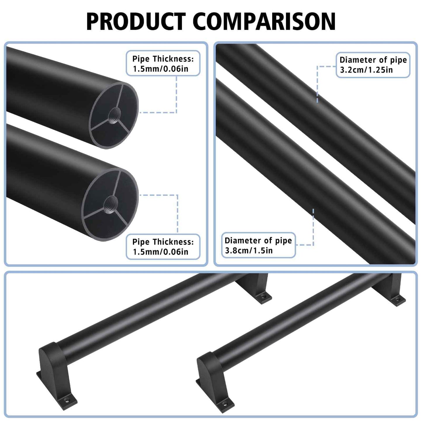 SDNBHT Industrial Stair Railing Metal Hand Rails for Indoor Stairs Wall Mount Staircase Handrails 1.5" Pipe Stair Handrail for Steps Black Aluminum Stairway Railing for Outdoor & Indoor Stairs 8ft