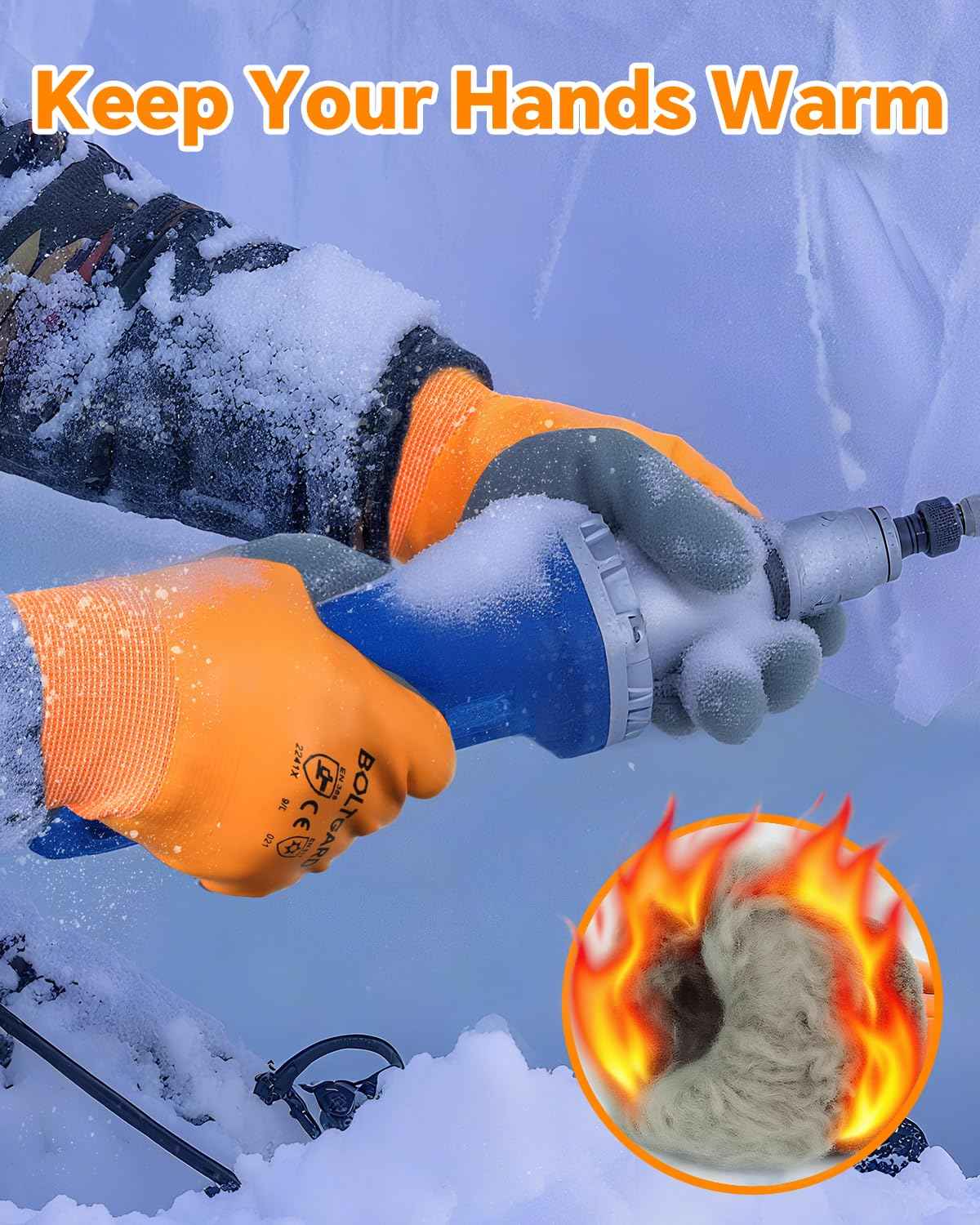 BOLTGARD 2 Pairs Waterproof Work Gloves for Men & Women, Winter Cold Weather Gloves with Thermal Liner - Safety Work Gloves for Freezer, Fishing, Gardening, Yard Work & Snow Cleaning, Non-Slip Grip