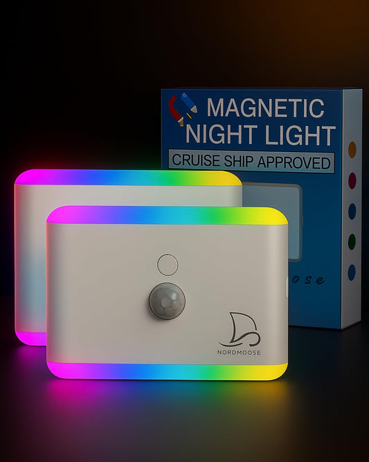 Magnetic Night Light for Cruise Ship Cabin Walls - Fun Color Changing, Dimmable Travel NightLight for Kids Room - Motion Sensor Rechargeable Light - 2 Pack