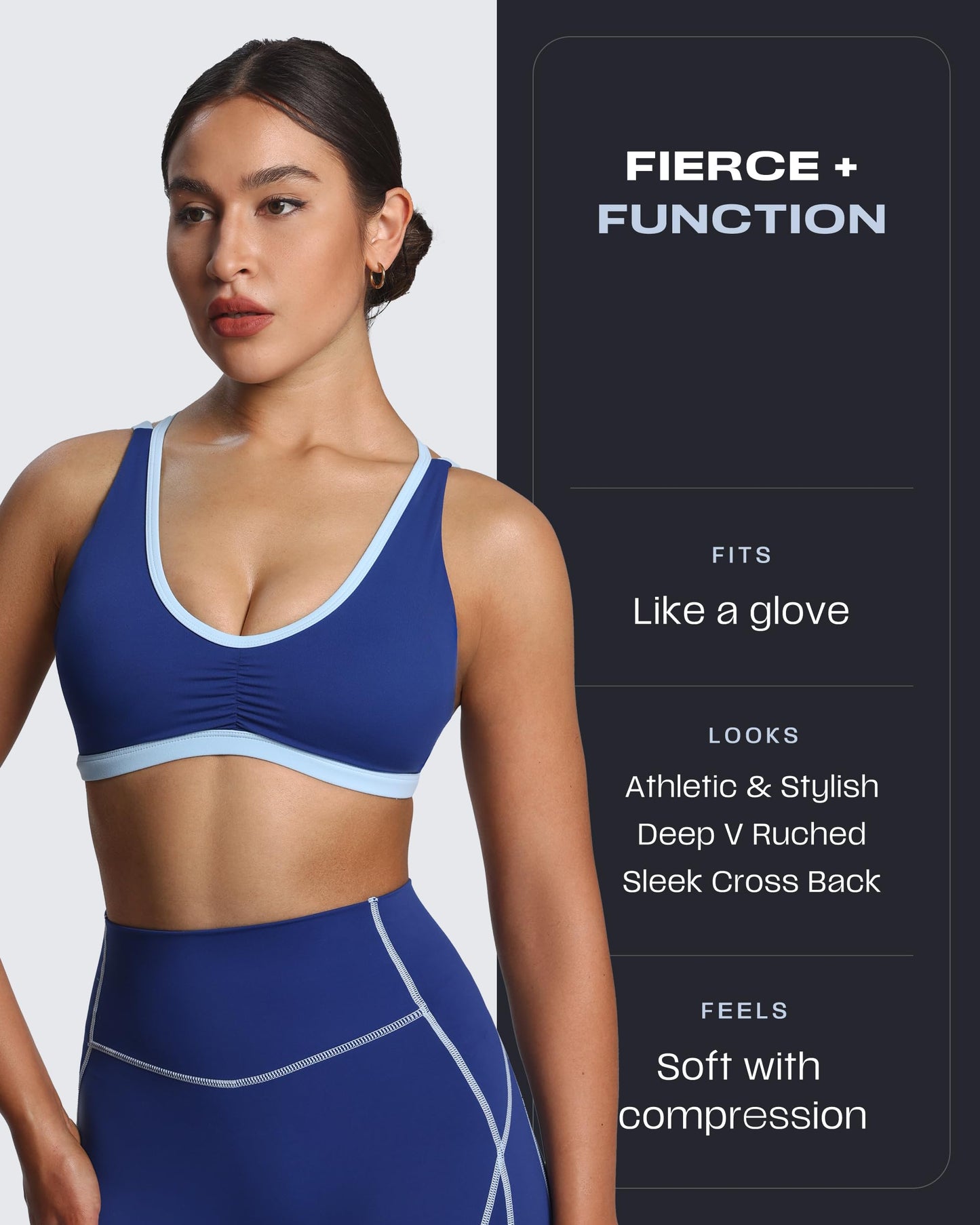Aoxjox Women's Workout Fitness Rory Ruched Sports Bras Yoga Crop Tank (Bellwether Blue/Airy Blue, Medium)