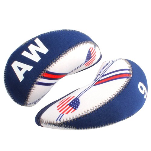 Craftsman Golf White & Blue US Flag Neoprene Golf Club Head Cover Wedge Iron Protective Headcover for Callaway, Ping, Taylormade, Cobra, Etc.