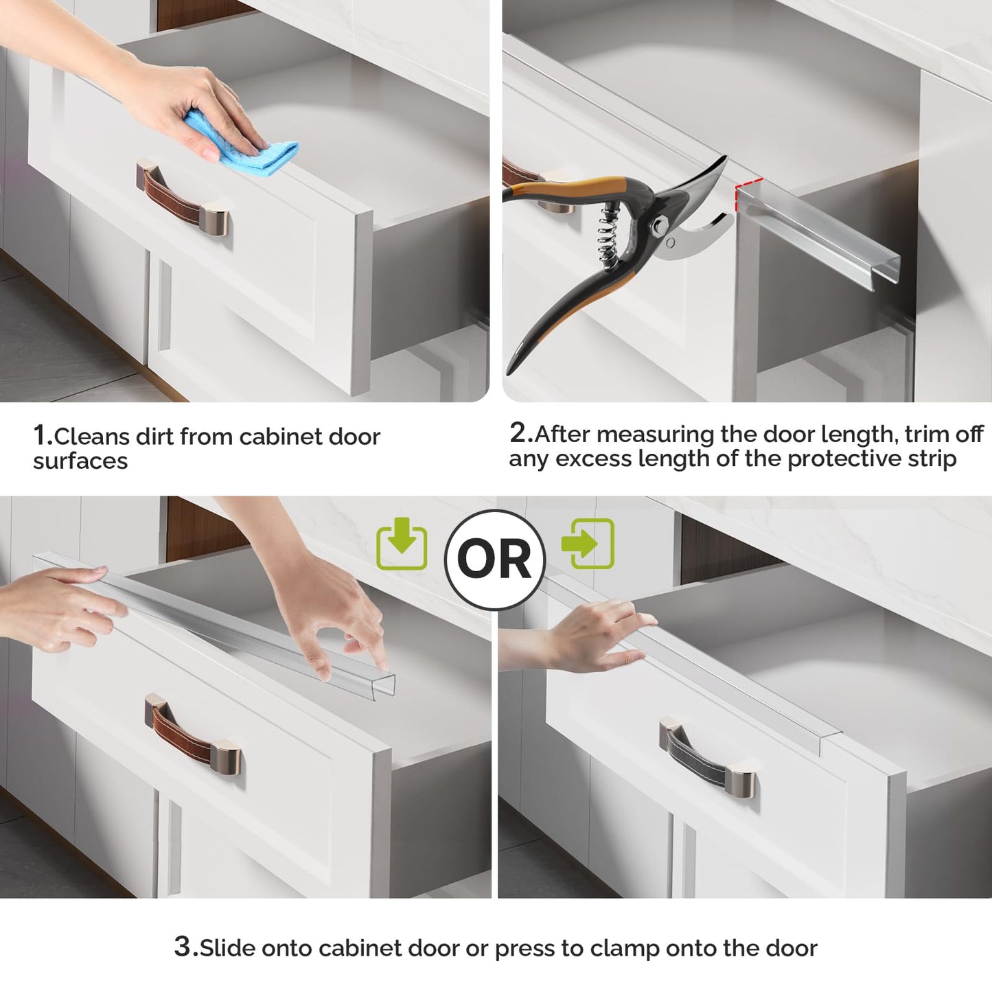 Snugly Fit 18" Length Cabinet Door Protector, Flexible Slip-On Plastic Edge Guard, Thin Transparent Edge Protectors to Prevent Wear, Chipping, Discoloration, Cabinet Bumpers, 3/4" Thick,6 PCS