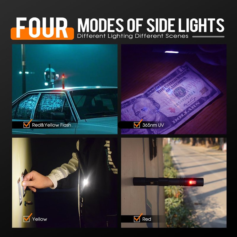 TUNENGE S22 1200 Lumens EDC Tactical Flashlight, Rechargeable 2AA Pen Light with COB Side Light & 365nm UV, 11 Modes, Magnetic Tail, Dual Switch for Camping,Home, Emergency