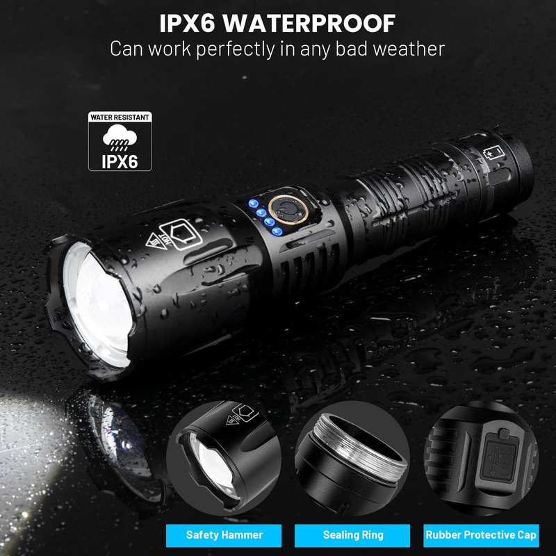 Rechargeable Flashlight 90,000 High Lumens - Super Bright with 5 Light Modes, Adjustable Focus IPX6 Waterproof Powerful LED Flash Light for Home, Camping, Outdoor Activities