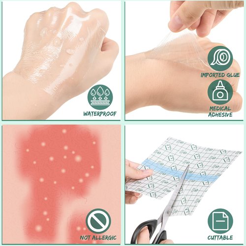 BBTO 100 Pcs Transparent Stretch Adhesive Bandage Waterproof Clear Patches Cover Protective Shower Film Wrap (3,4,6,8 Inch)