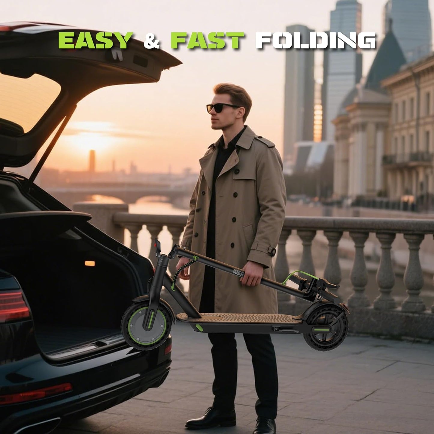 WERHY Electric Scooter - Powerful 350W/500W Motor | 19/22 MPH Max Speed, 15-28 Miles Range, Lightweight & Foldable