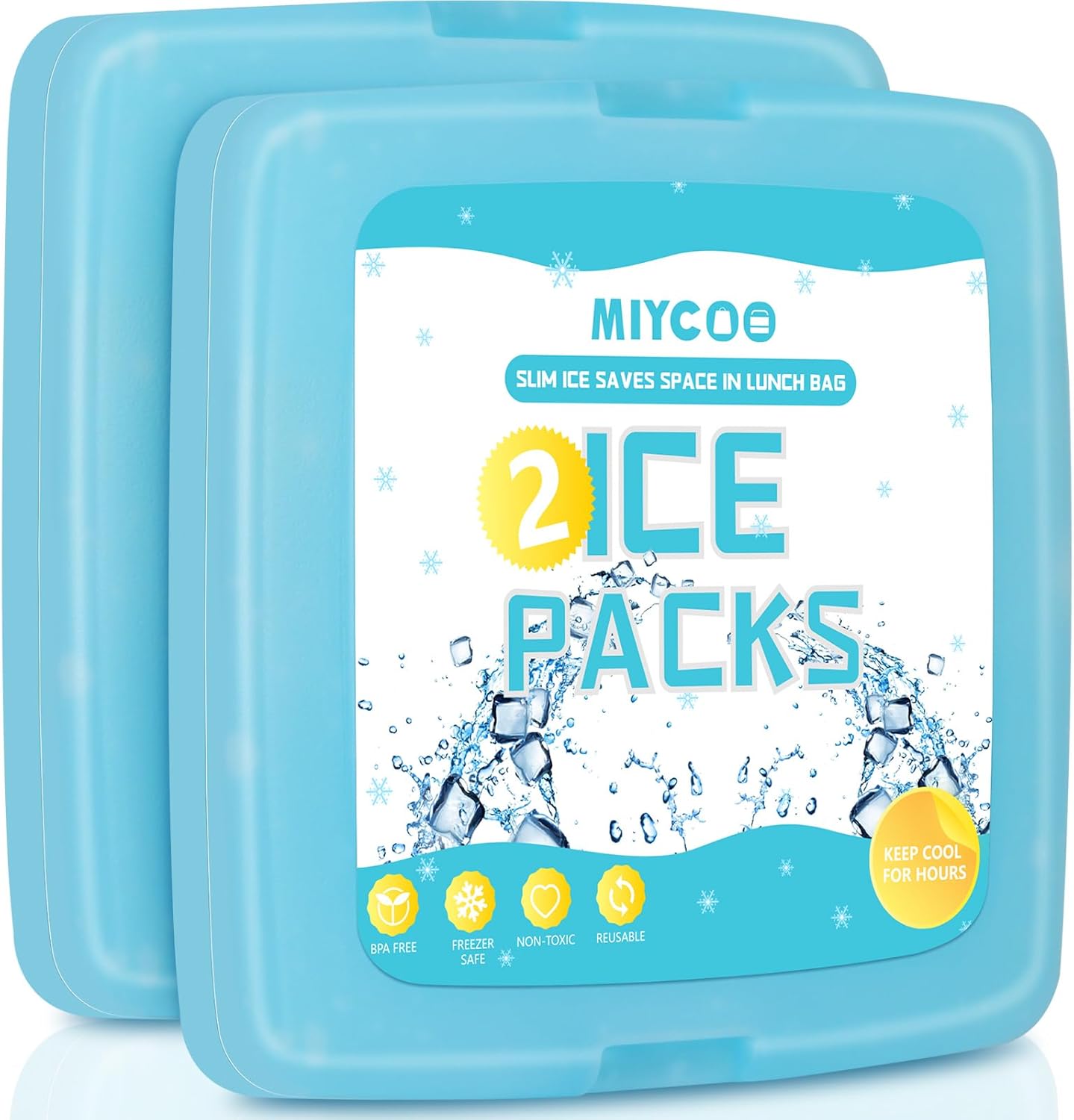 MIYCOO Ice Packs - Quick Freeze Reusable Slim Cool Packs for Lunch Boxes & Bags | Perfect for Beach, Camping, Fishing