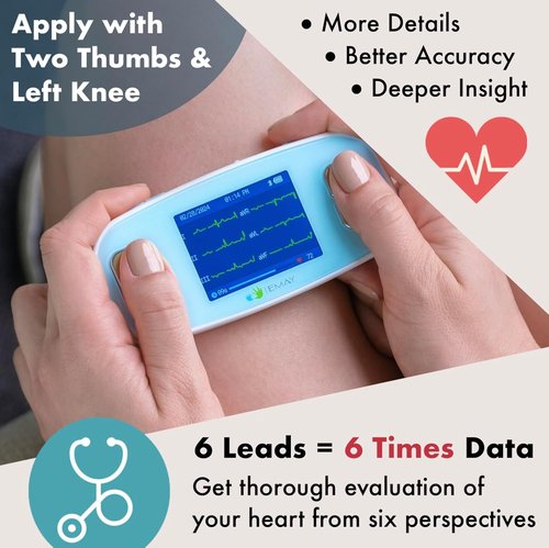 EMAY 6L Portable ECG Monitor - Record 6-Channel ECG & Heart Rate | Smartphone & PC Compatible