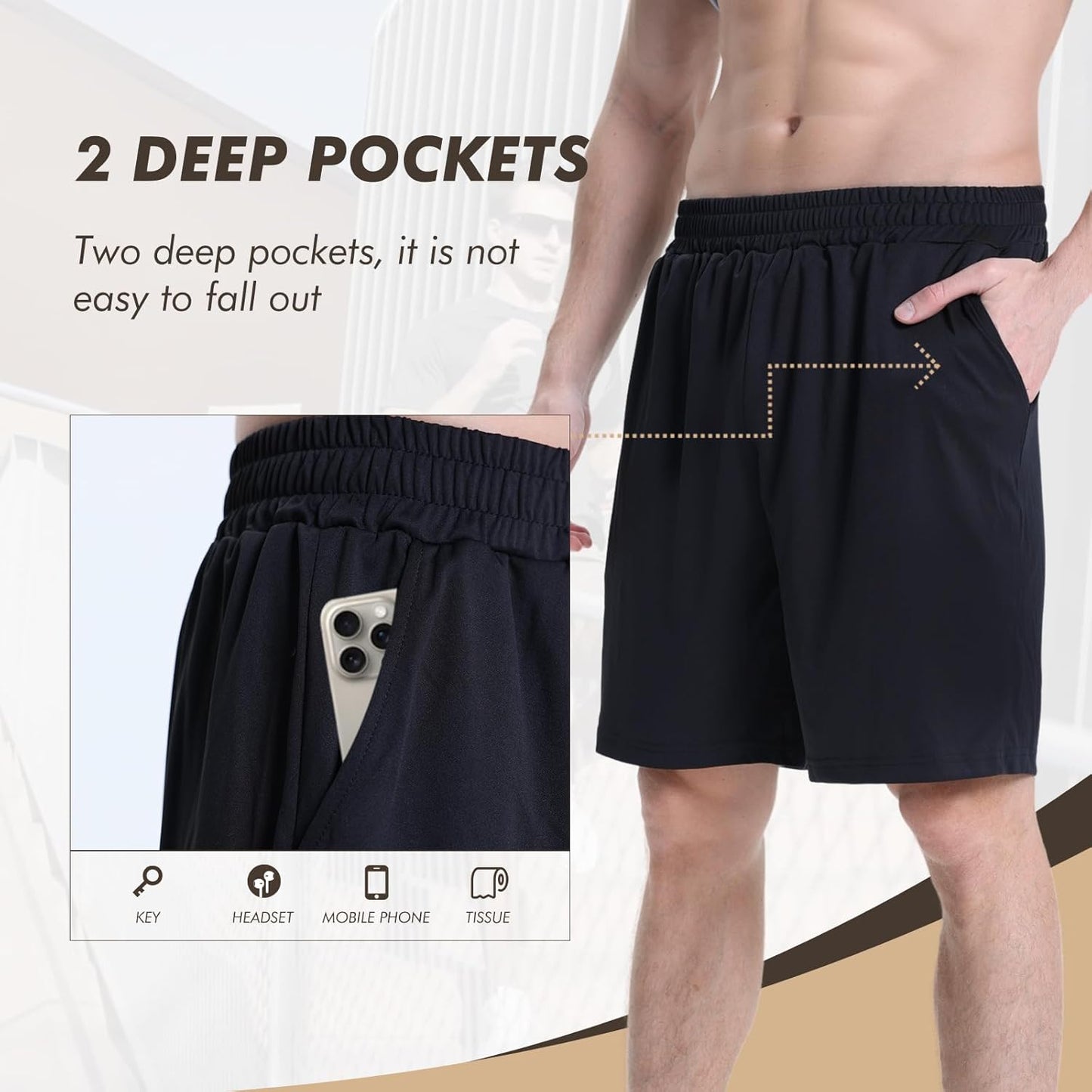 BOOJO Men's Athletic Shorts - Quick-Dry Gym & Basketball Shorts with Pockets | 7-Pack Black Set
