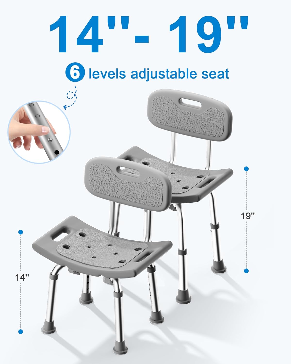 Heavy Duty Shower Chair for Seniors - 400 lbs Capacity, Removable Back, Safe Bath Seat for Bathtub - Gray