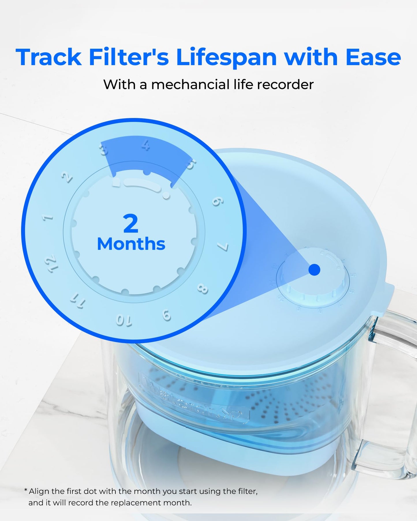 Waterdrop Large Glass Alkaline Water Filter Pitcher with 1 Filter, Enhances Alkaline Water, Eco-Friendly, 10-Cup, for Home and Office, Reduces PFOA/PFOS, Chlorine, Cadmium, Copper, Mercury, Blue