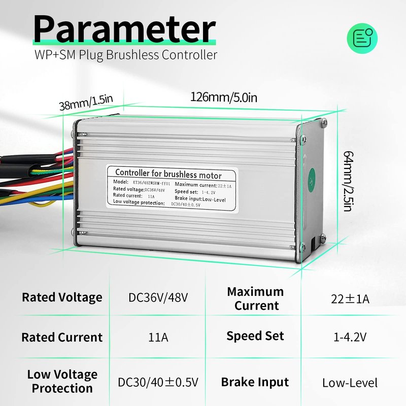 MUSELK EBike Controller KT（KUNTENG 36V/48V KT22A 9Tub Brushless DC Square Wave Controller fit 500W with Hall Hub Motor Electric Bicycle Modification Accessories, Large, red