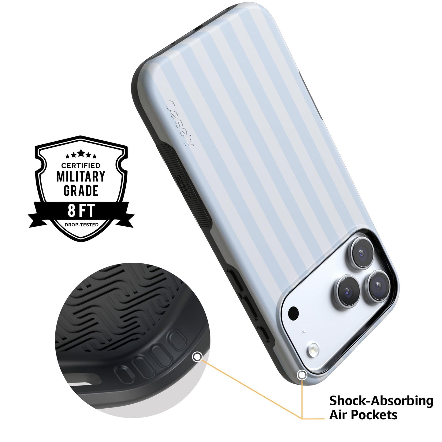 Casely iPhone 17 Pro Case | Blue Stripes | Sunday Best | Bold Protective Design | Compatible with MagSafe