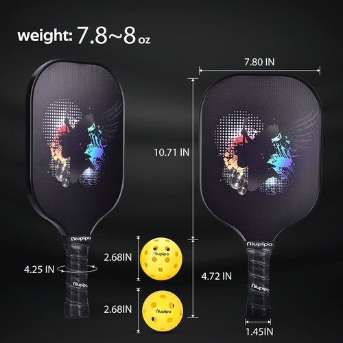 Graphite Pickleball Paddles Set of 2 USAPA Pro Pickleball Racquet w/ 4 Pickleball Balls, Carbon Fiber Pickleball Paddle w/Polypropylene Honeycomb Core, 4.72 in Grip Lightweight
