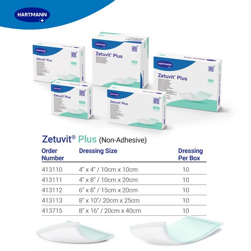 Zetuvit Plus Superabsorbent Wound Dressing – High-Absorbency Sterile Pads (Non-Adhesive/Non-Border) for Moderate to Heavy Exudate – 6 x 8 in, Box of 10