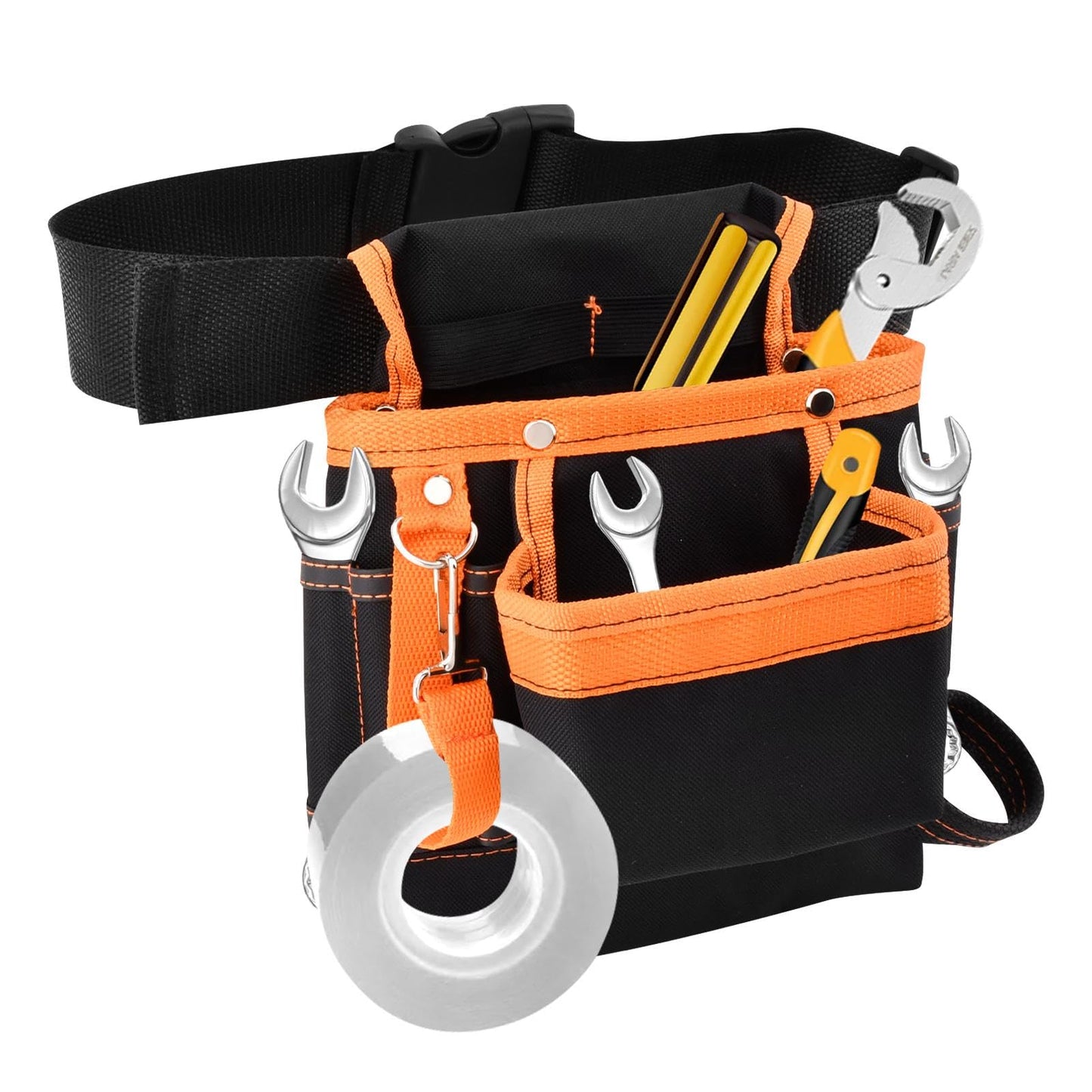 8 Pockets Tool Pouch, Utility Organizer Pouch Waist Bag for Tools, Adjustable Belt Work Apron for for Technician Maintenance Electrician Carpenter Woodworker Roofing Hardware Tools(SIZE:9.45x9.84inch)