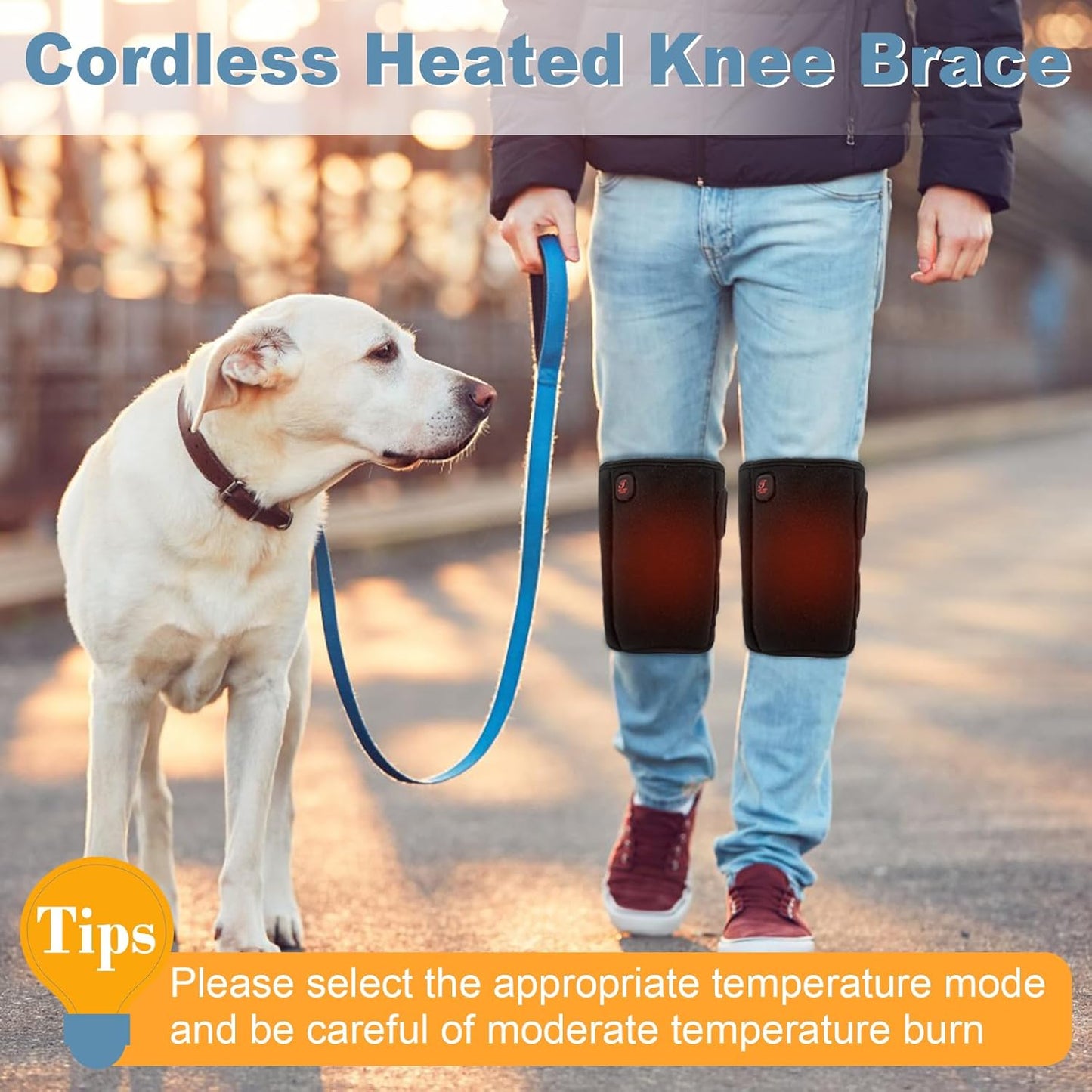 Skiennix Heated Knee Brace - Cordless Heating Pad for Arthritis Relief | 3 Temperature Modes, Black