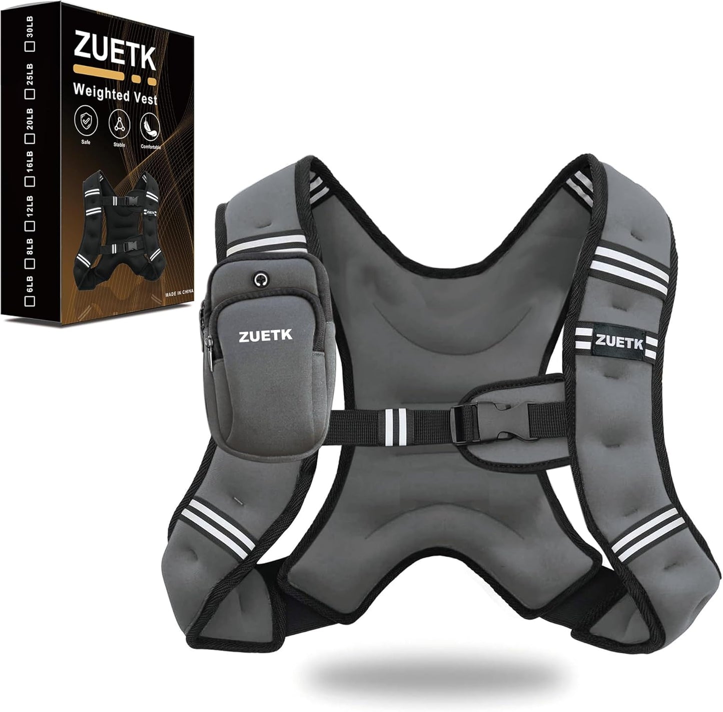 ZUETK Weighted Vest - Adjustable 6lb to 30lb | Reflective Stripe for Enhanced Safety - Ideal for Strength Training & Fitness