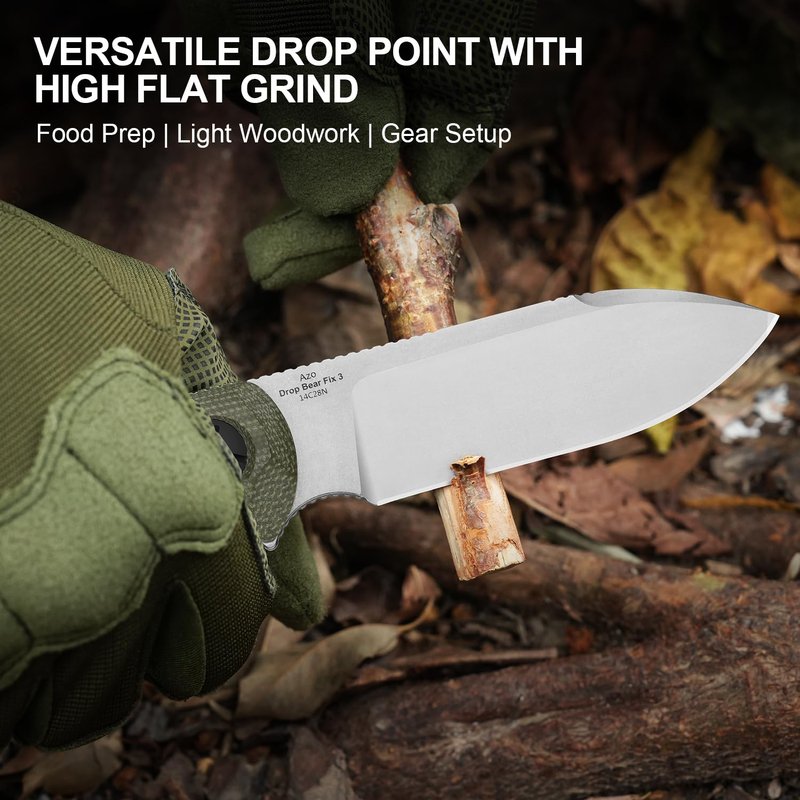 Kizer Drop Bear Fix 3 Fixed Blade Knife, 3.8" 14C28N Blade EDC Camping Knife with Green Micarta Handle, Small Hunting Knives with Sheath, Outdoor Survival Knives with Pocket Clip and Lanyard, 1101A2