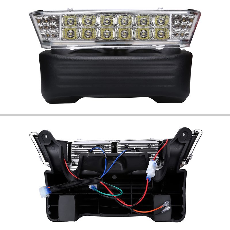 10L0L Club Car Precedent Headlight Kit With Bumper - 12V Direct Replacement for 2004-Up Electric Golf Carts, Plug-and-Play Installation, Short Harness & Button Switch