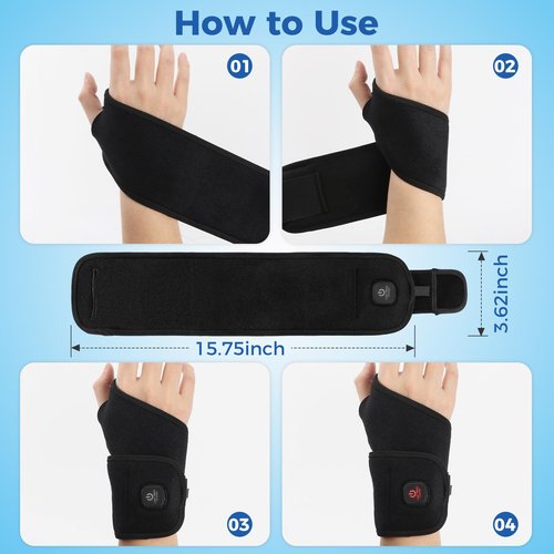 Wrist Heating Pad, Heated Wrist Wrap for Pain Relief, Heated Wrist Brace with 30 Mins Auto-Off, 3000mAh Battery, 3 Heating Modes(Black)