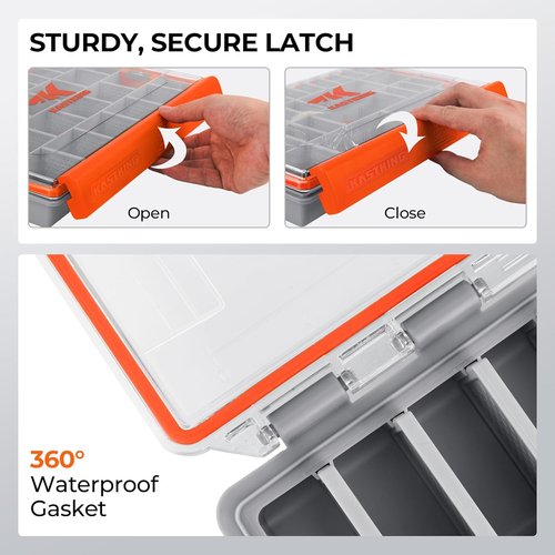 KastKing HyperSeal Waterproof Tackle Box - 3600 & 3700 Size with Removable Dividers for Organized Fishing Storage